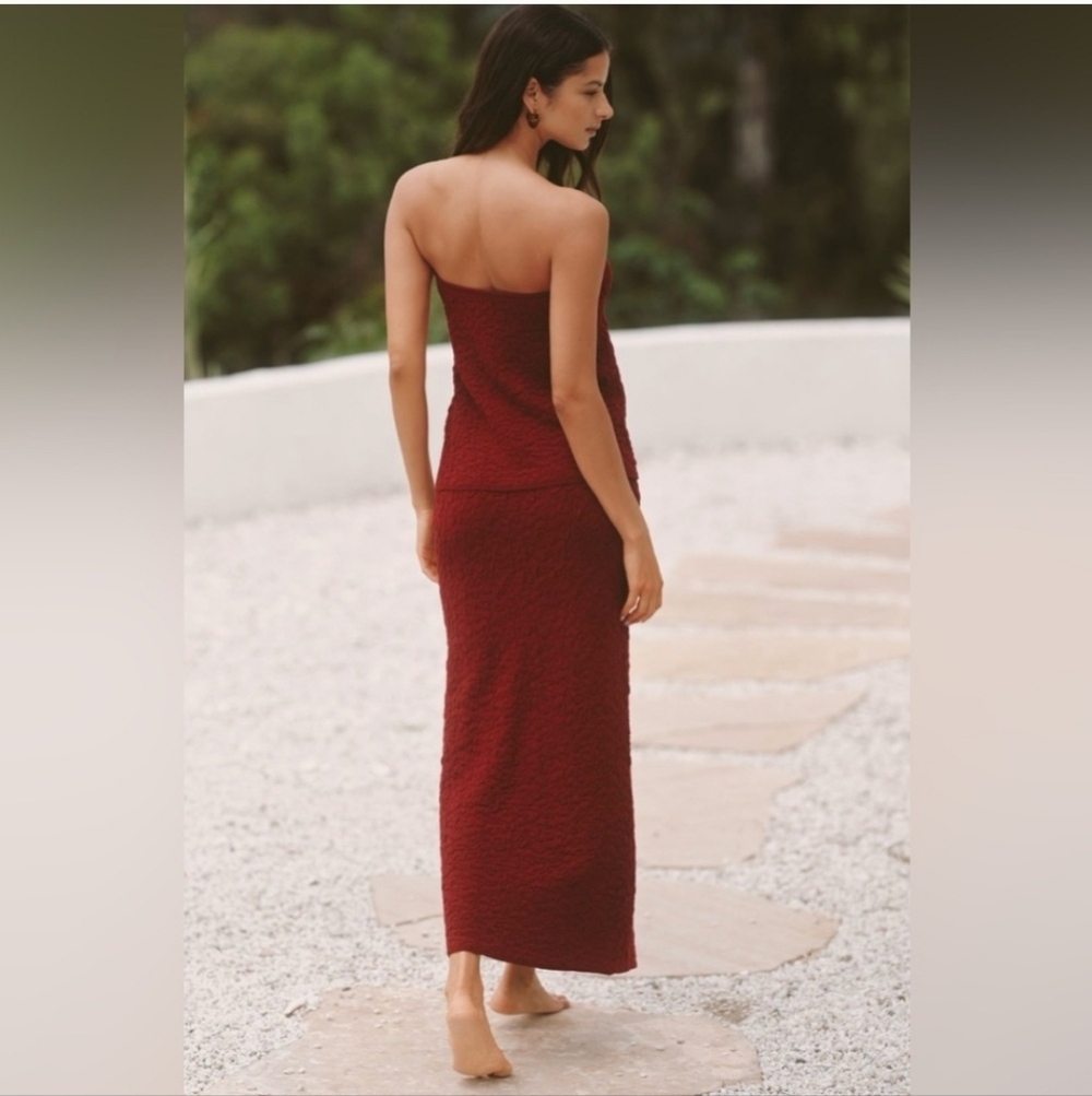 ANTHROPOLOGIE Celandine Puckered Side-Slit Maxi Skirt Dark Red NWT MSRP 98 Sz M - Picture 3 of 10